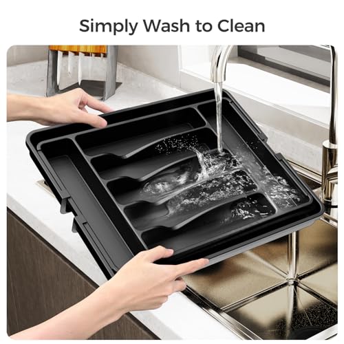Extra Large Expandable Silverware Organizer (Black)