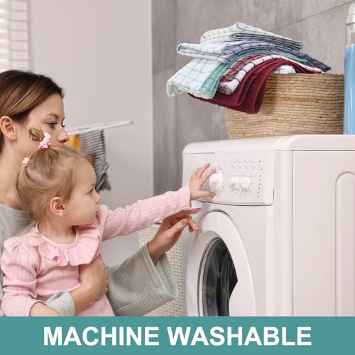 Large Premium Cotton Kitchen Towels 16"x 28" (Aqua / 16" X 28" - 12 Pack)