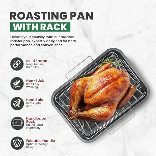 Large Roasting Pan With Rack 12” x 16” (Pan & V-Rack)