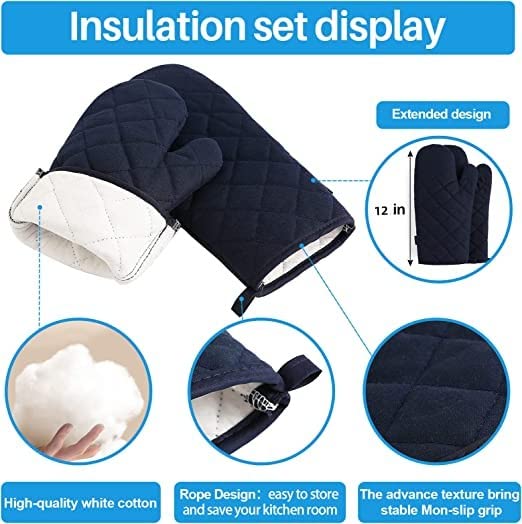 Oven Mitts and Pot Holders 4 pcs Set (Cotton-deep Blue)