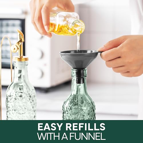 Glass Olive Oil Bottle Dispenser (Floral / Green)