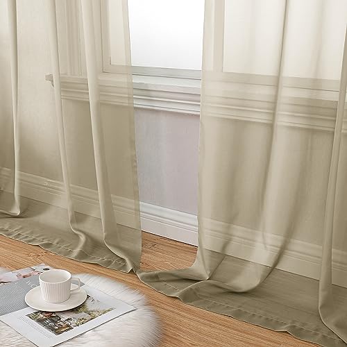 Taupe Sheer Curtains 84 Inches Long 2 Panels Set (40"W x 84"L (Pack of 2) / Taupe)