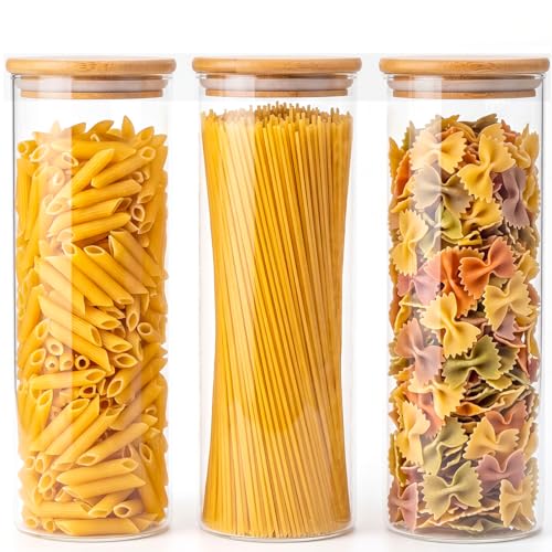 3 Pack 2Qt Round Glass Spaghetti Jars with Bamboo Lids (2Qt*3)