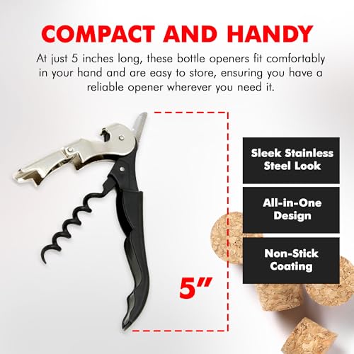 Select Waiters Corkscrew with Foil Cutter and Bottle Opener (Stainless Steel/Black / 5 inches in length)