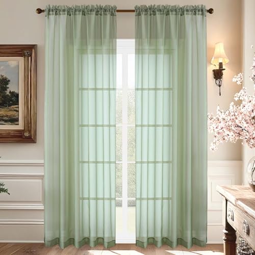 Sage Green Sheer Curtains 90 Inches Long (59"W x 90"L (Pack of 2) / Sage Green)