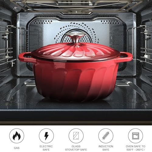 Enameled Cast Iron Dutch Oven Pot with Lid (Red / 3 QT)
