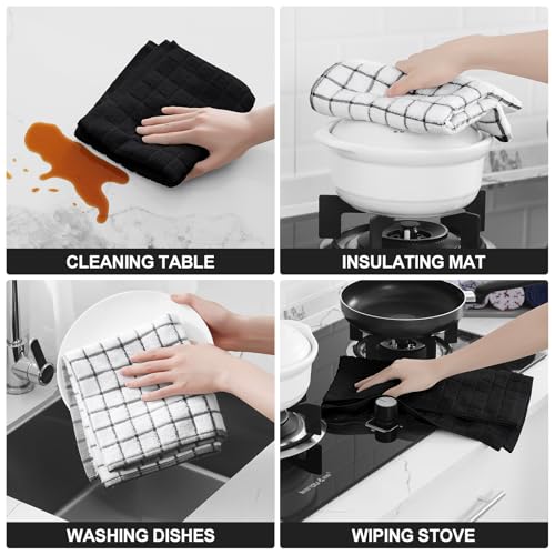 Large Premium Cotton Kitchen Towels 16"x 28" (Black / 16" X 28" - 8 Pack)