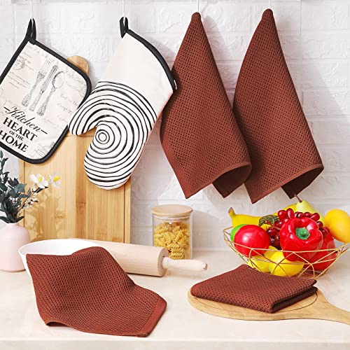 100% Cotton Waffle Weave Kitchen Dish Cloths 8 (Rust / 12 X 12 - 8 Pack)