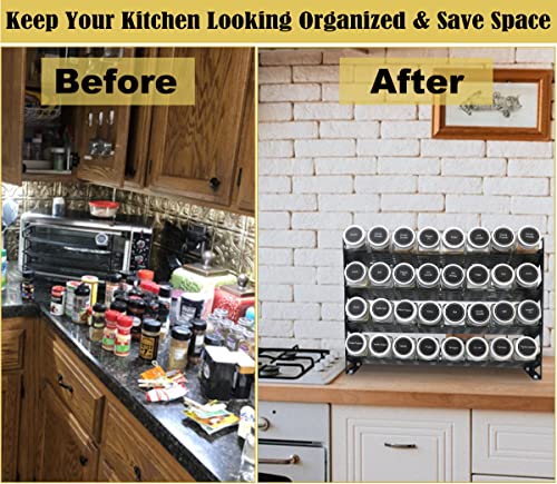 4 Tier Countertop Spice Rack Organizer for Kitchen Cabinet Pantry or Wall Mount (4 Tier Without Jars)