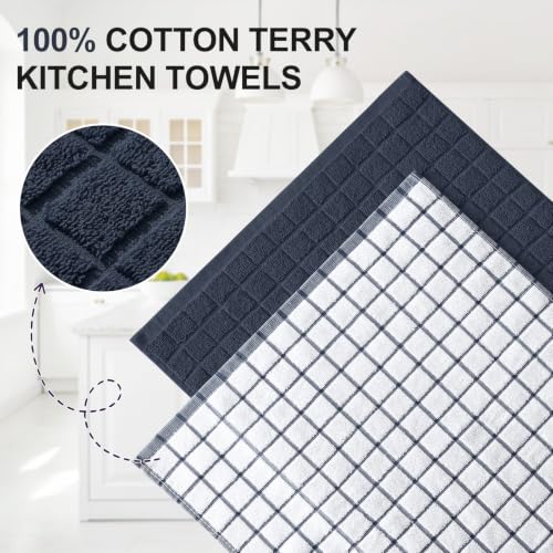 Large Premium Cotton Kitchen Towels 16"x 28" (Dark Grey / 16" X 28" - 12 Pack)