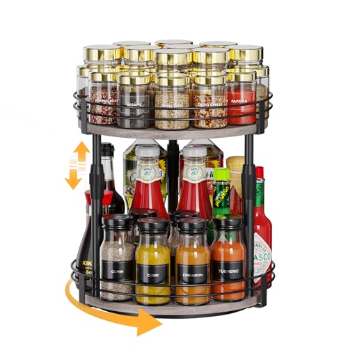 Lazy-Susan-Organizer-Spice-Rack, Rotating Spice Organizer For Cabinet Pantry, Seasoning Holder Spice Shelf With Adjustable Height, Kitchen Counter Shelf Countertop Organizer (Grey / 10"D x 10"W x 13.19"H)