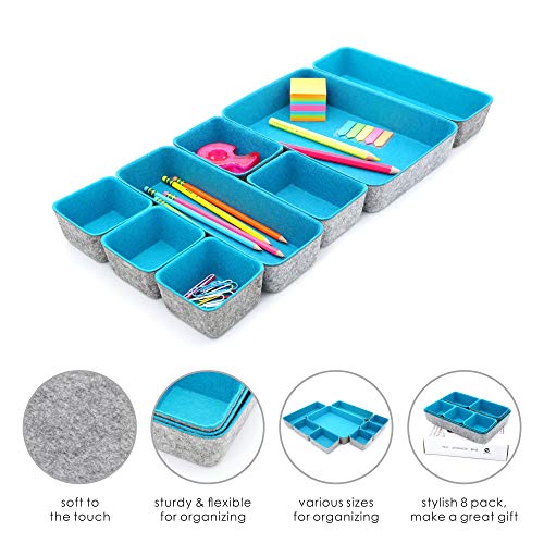 Minimalist Felt Desk Drawer Organizer 8pc Turquoise Storage Bins (Turquoise)