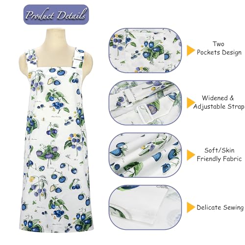 Apron Dress for Women with Pockets (Blueberry)