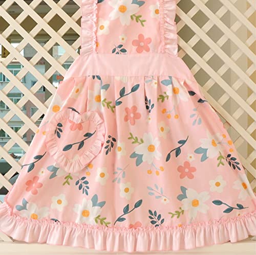 Ladies Women For Cooking Baking Chef Apron with Pocket (Pink Floral)
