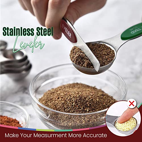 Magnetic Measuring Spoons Set of 9 Stainless Steel Dual (Multicolor)
