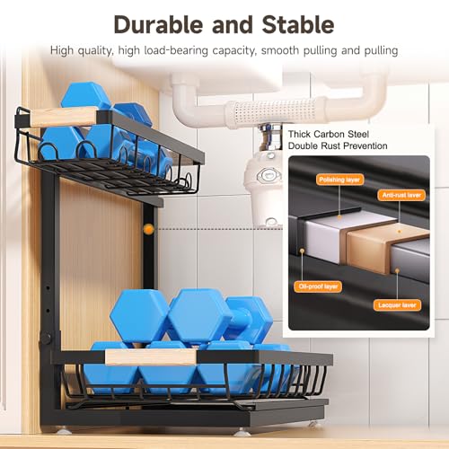 2-Pack 2-Tier Height Adjustable Under Sink Organizer & Storage (Black / Large)