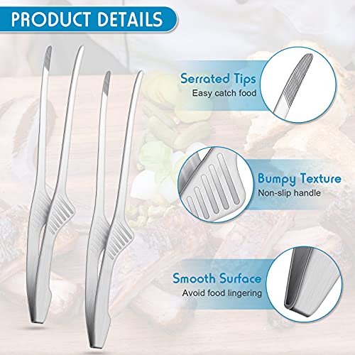 4 Pieces Korean and Japanese BBQ Tongs Non Slip Cooking Utensils Stainless Steel Tongs for Serving Food (Silver)