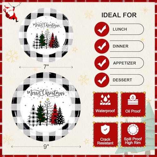 Fun Christmas Paper Plates (Christmas Black white Plaid / 50 Count (25-9" & 25-7"))