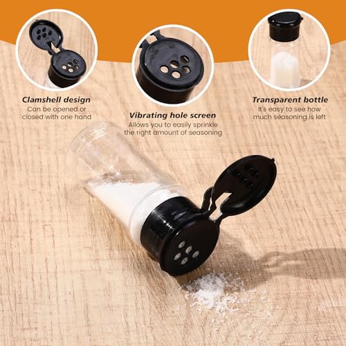 100 Pcs Plastic Spice Bottles Spice Jars with Black Cap Seasoning Jars Shaker 2 Oz (Black)