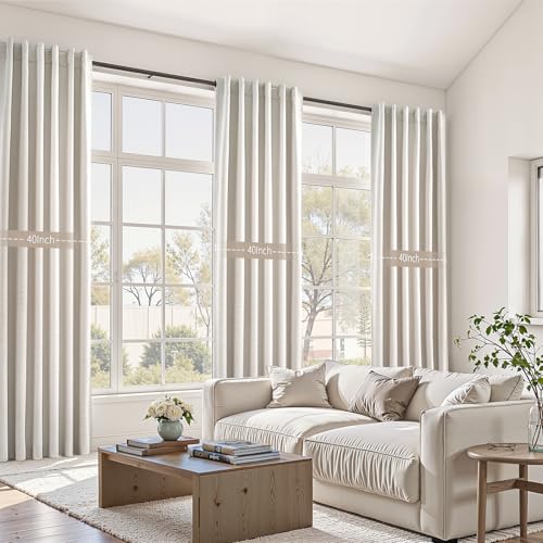 100% Blackout Curtains 90 Inches Long for Living Room 2 Panels Set Thick Linen Texture Energy Saving Curtain Window Coverings Hook Belt Pleated Drapes Aesthetic Bedroom (Birch / 40"W x 90"L (Pack of 2))