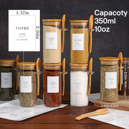 8 Pcs Glass Containers with Bamboo Lids and Spoons (10oz)