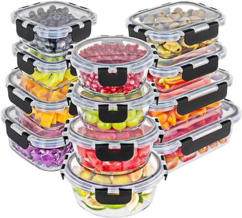 Premium Borosilicate Glass Food Storage Containers with lids Set (Black)