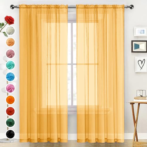 Basic Rod Pocket Sheer Voile Window Curtain Panels Sand 1 Pair 2 Panels 52 Width 72 Inch Long for Kitchen Bedroom Children Living Room Yard（Sand (Sand / 52"W x 72"L (Pack of 2))