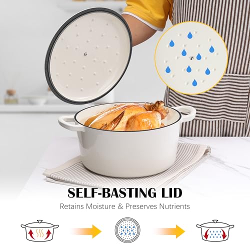 Enameled Dutch Oven Pot for Bread Baking (White)