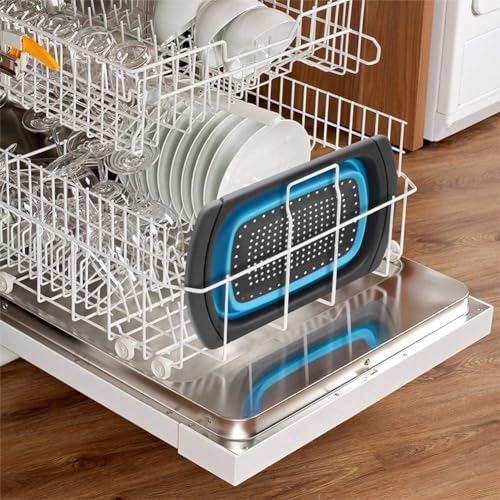 Collapsible Colander Strainer with Extendable Handles (Blue)