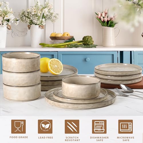 18 Piece Dinnerware Dish Set for 6 (18-Piece / Sandy Beige)