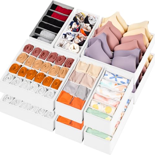 12 Pack Drawer Organizers for Clothing (12 Pack / White)