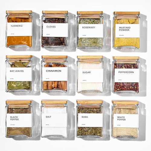 Glass Spice Jars with Bamboo Lid (White)