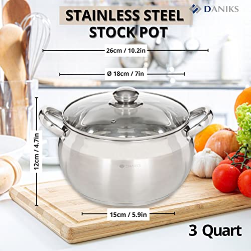 Classic 3 Quart Stainless Steel Stock Pot with Glass Lid (3 QT)