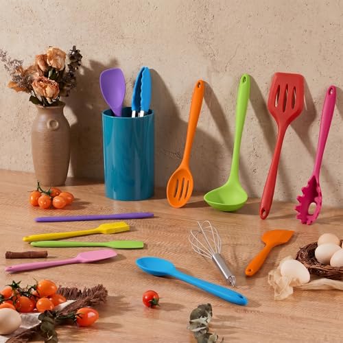 14 Pcs Silicone Kitchen Cooking Utensils Set with Holder (Colorful)