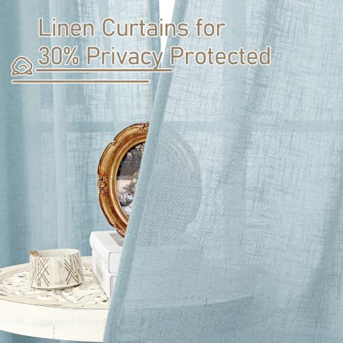 Stone Blue Sheer Linen Curtains for Living Room 84 Inches Long (52"W x 84"L (Pack of 2) / Stone Blue)