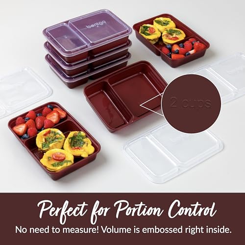 Prep 2 Compartment Meal Prep Containers with Lids (Burgundy)