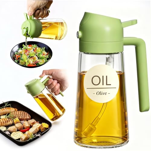 2-in-1 Olive Oil Sprayer for Cooking, Dispenser Bottle (Green) (Green)