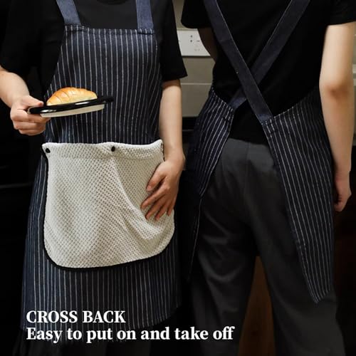 Denim Cross Back Aprons for Men Women with Pockets Removable Towel (Coffee Towel)