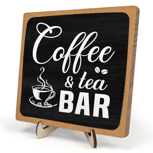 Coffee Bar Sign Plaque Decor (Black&Grown / 5.9 x 5.9 x 0.32 inches)