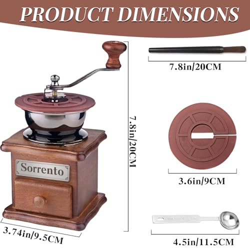Customizable Wooden Manual Coffee Grinder Set Hand Crank Mill with Removable Bin Dust Cover & Scoop Personalized Nameplate Gift for Camping