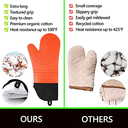 6pcs Silicone Oven Mitts and Pot Holders Sets for Kitchen (Orange)