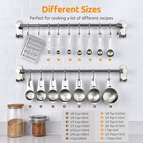 Measuring Cups and Spoons Set of 15 (Silver)