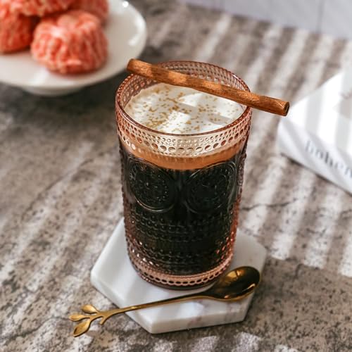 Hobnail Beaded Floral Rose Gold Drinking Glasses Set of 6 (Rose Gold / 13 oz)