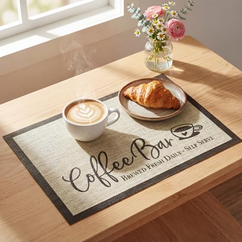 Coffee Bar Mats Set of 2 (12" x 18", Rectangular 2 Pcs / Beige)