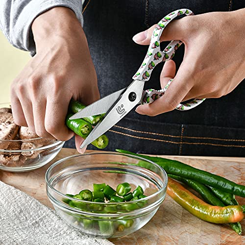 Kitchen Scissors Heavy Duty Kitchen Shears with Magnetic Holder Made with Japanese Steel 4034 (White/Chili)