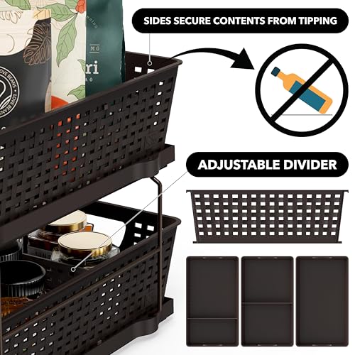 2 Tier Pull Out Sliding Drawer Under Sink Storage (Brown)