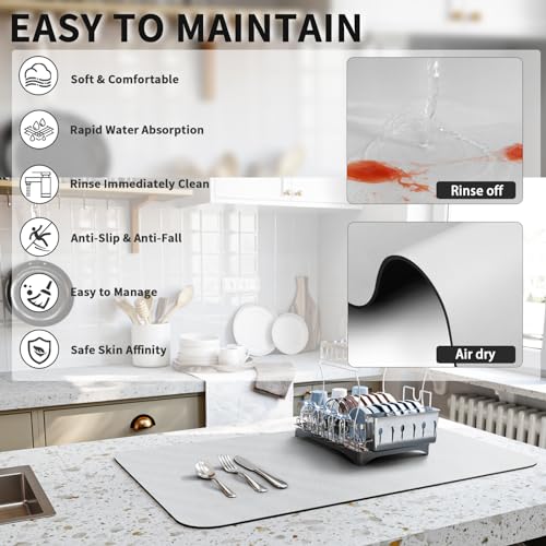 Dish Drying Mat for Kitchen Counter (Light Grey / 18" x 24")