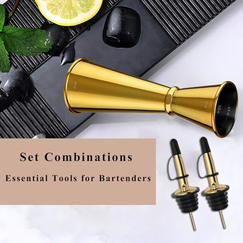 Jigger for Bartending (1 Jigger+ 2 Pourers with Caps / Gold)