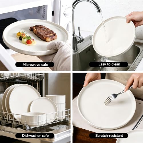 Stoneware Dinnerware Sets for 4 (Cream White / 4-Set(12pcs))