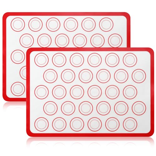 2 Pack Silicone Macaron Baking Mat (Red with Circles 0.4mm)